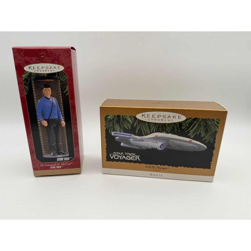 Hallmark Star Trek Keepsake Ornaments Dr McCoy 1997 & USS Voyager 1996 Light Lot